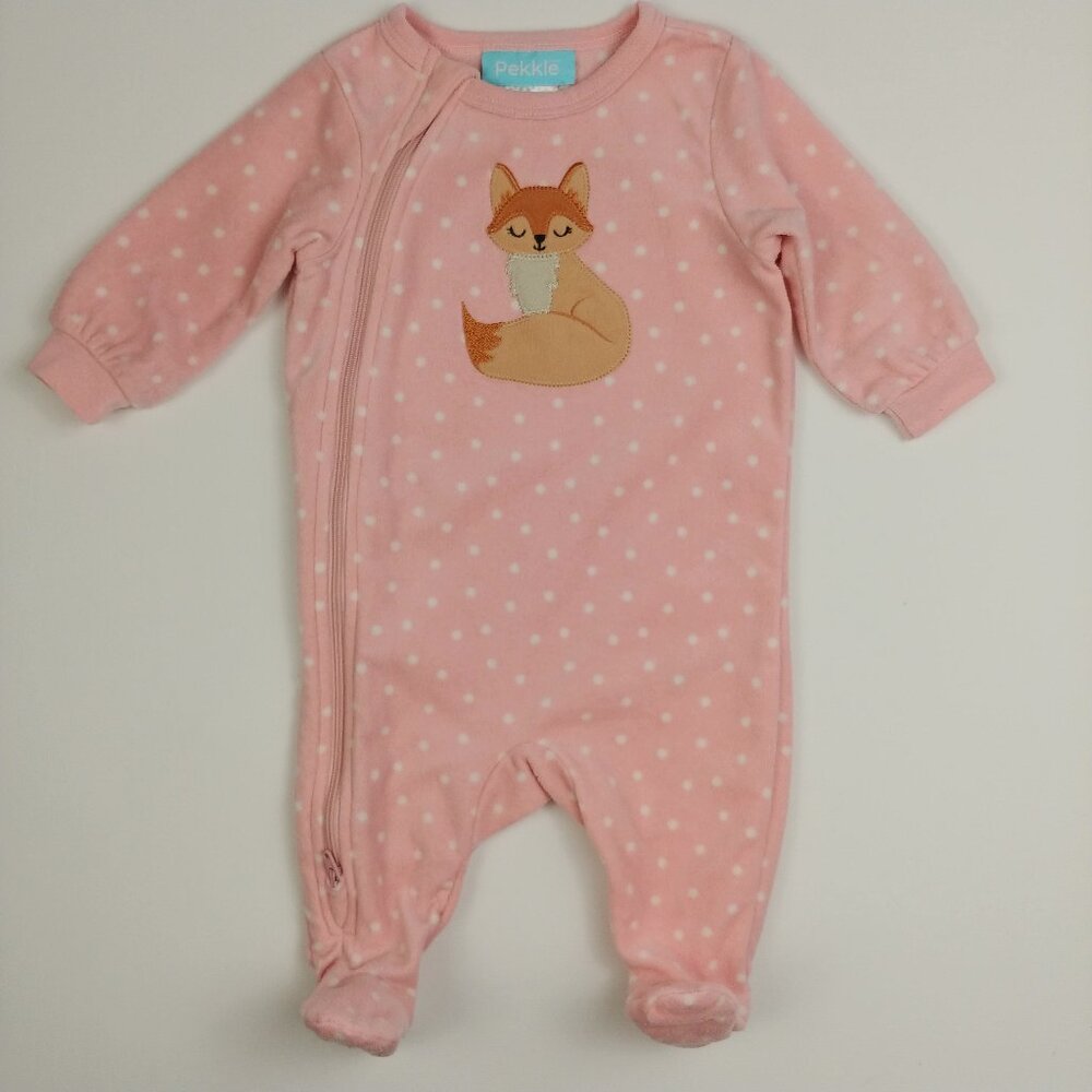 Pekkle Sleepy Fox Polka Dot Footed Fleece Side Zip-Up Pajama 3 Months